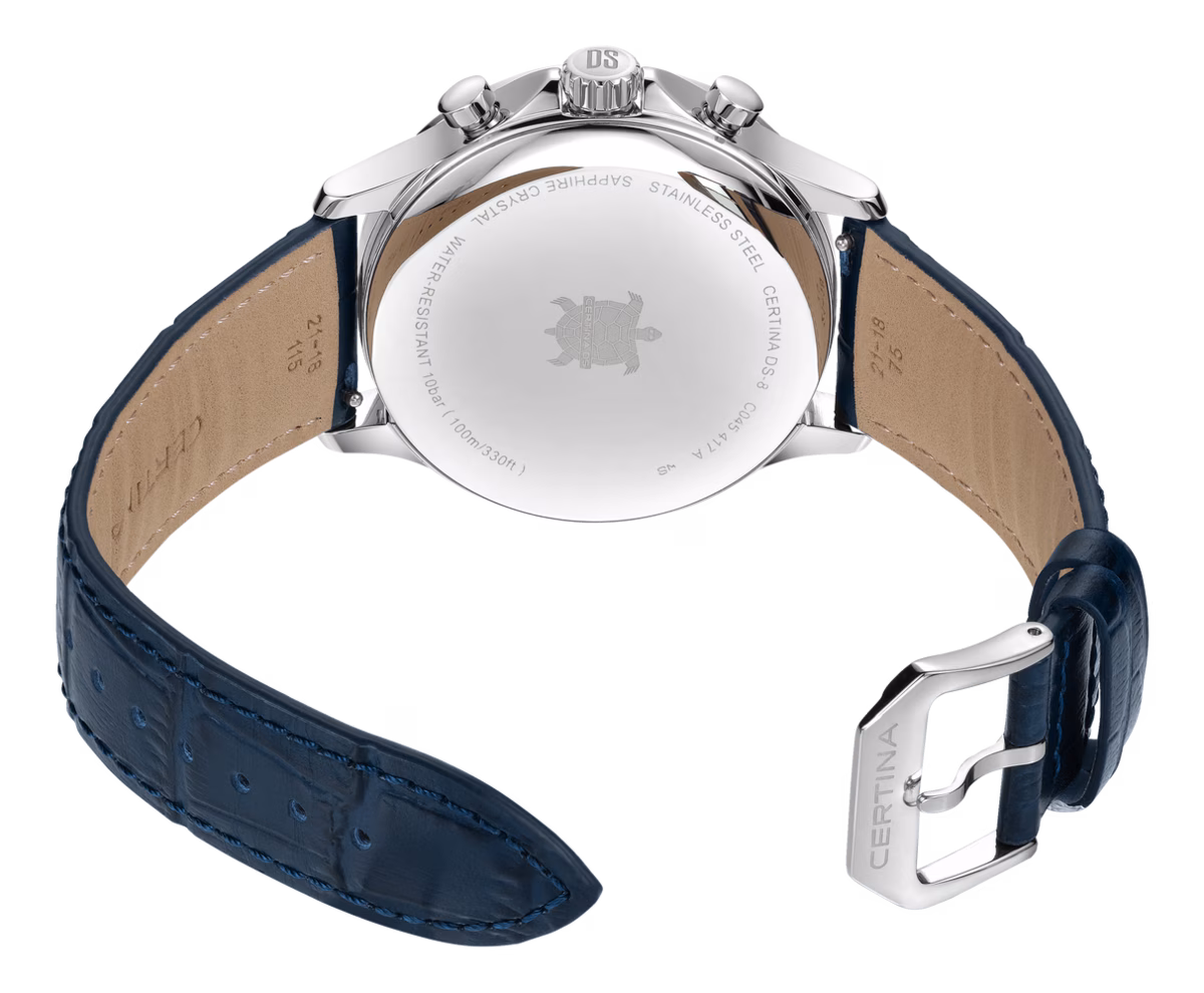 Certina DS-8 Chrono, 41mm, quartz, blue, stainless steel, leather strap men's watch C045.417.16.041.00