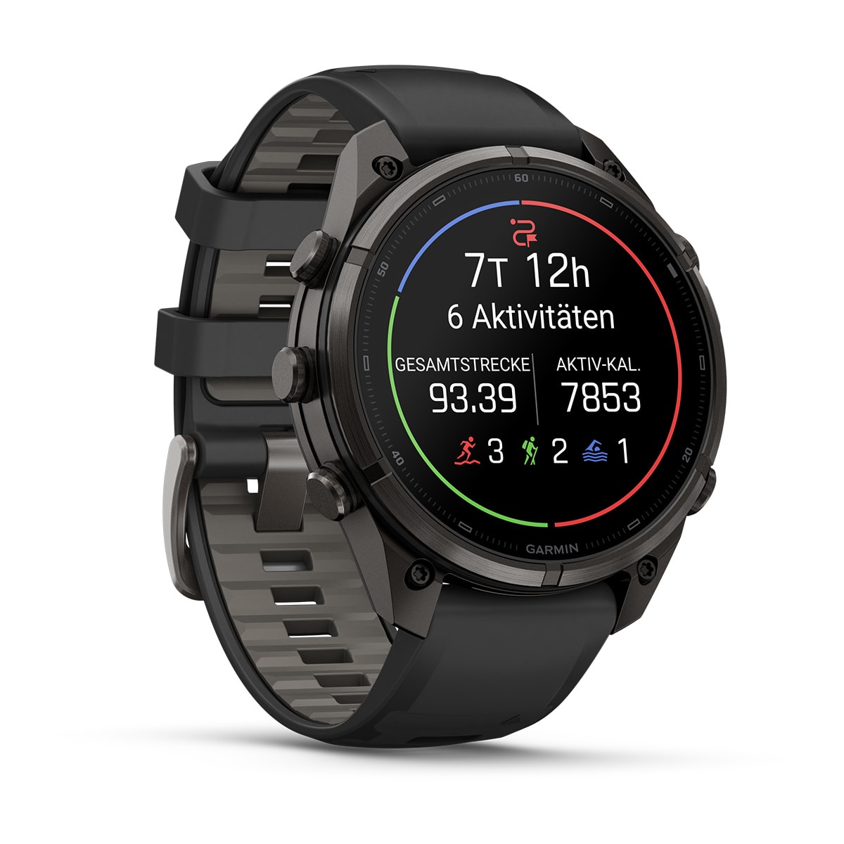 Garmin fēnix® 9 Pro inReach® - 47 mm AMOLED Sapphire Carbon Gray DLC Titanium with Black/Pebble Gray Silicone Band 010-04336-11
