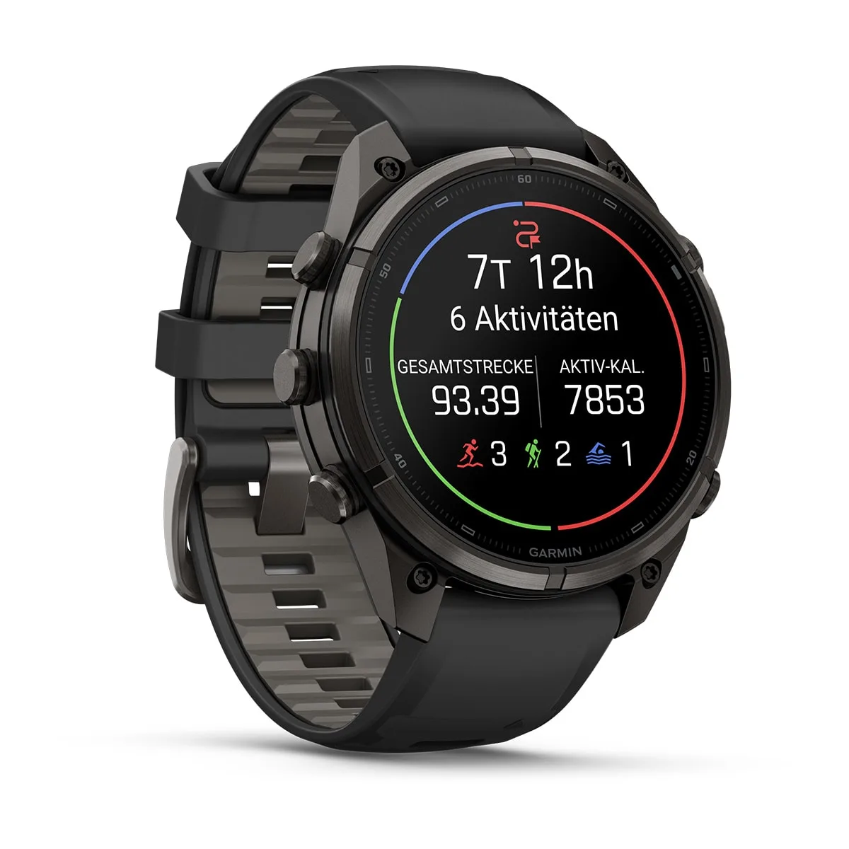 Garmin fēnix® 9 Pro inReach® - 47 mm AMOLED Sapphire Carbon Gray DLC Titanium with Black/Pebble Gray Silicone Band 010-04336-11