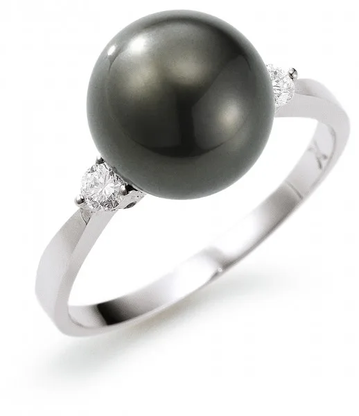 Adriana ring with Tahitian pearl and 2 diamonds white gold E22