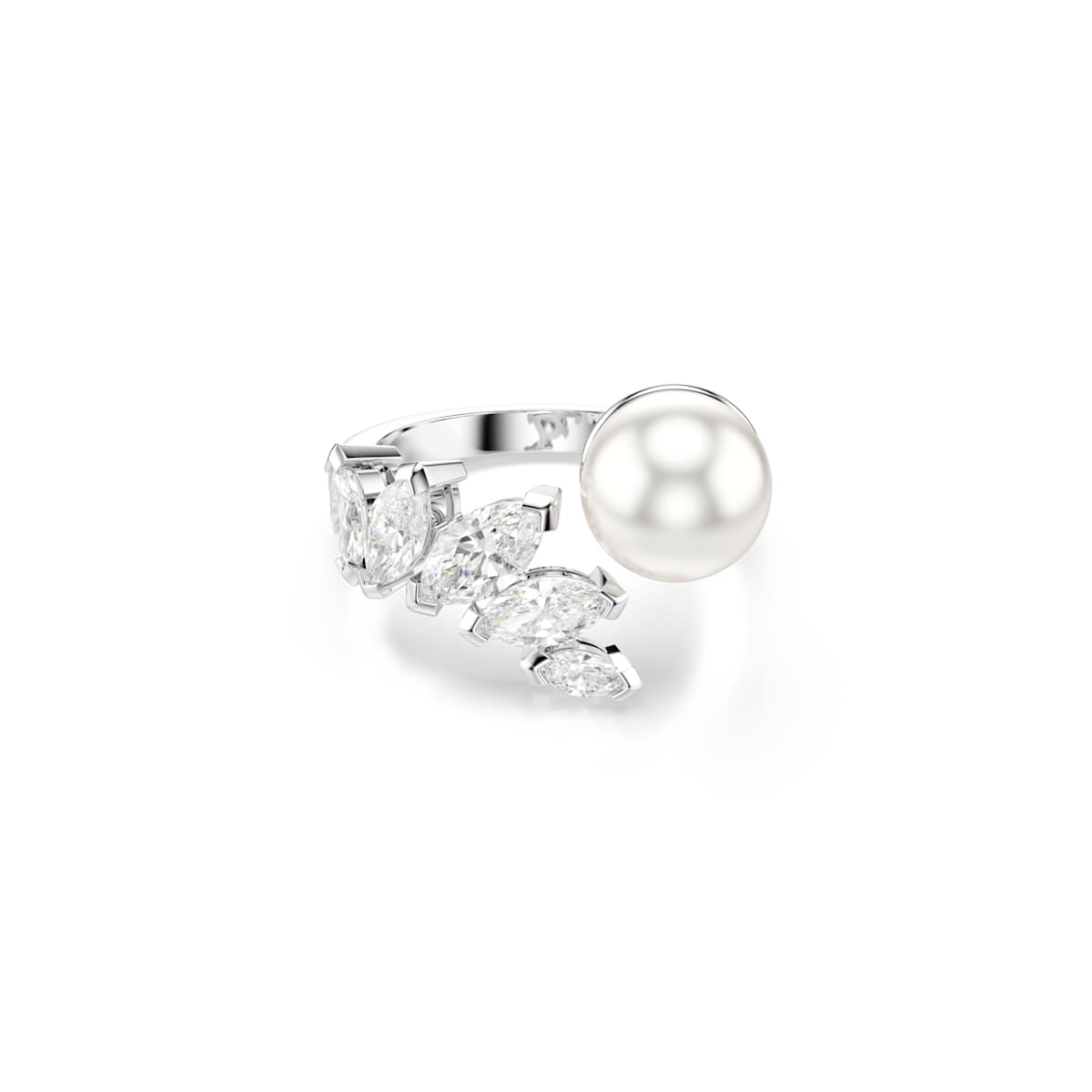 Swarovski Mesmera Offener Ring, Kristallperle, Marquise-Schliff, Weiß, Rhodiniert, Größe 55