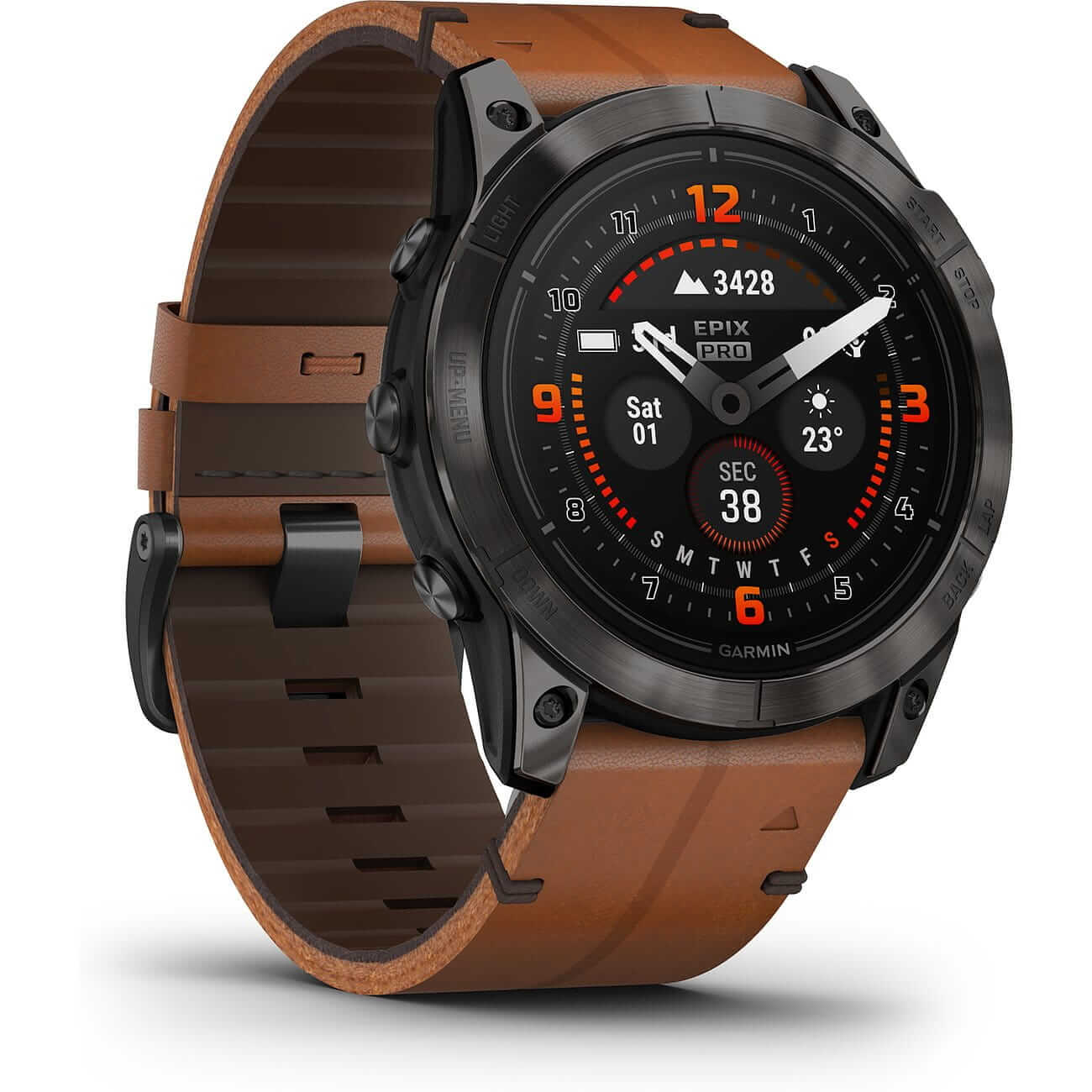 Garmin Epix™ Pro Gen 2 Sapphire 51mm Black/Carbon Gray Titanium Leather & Silicone Band 010-02804-30