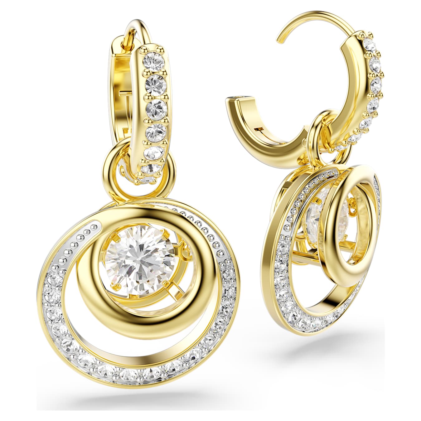 Swarovski Hyperbola Drop Earrings, Round Cut, White, Gold Alloy Layer