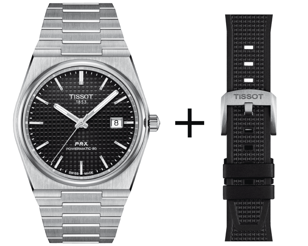 Tissot PRX men's watch T137.407.11.051.00 set with black rubber strap