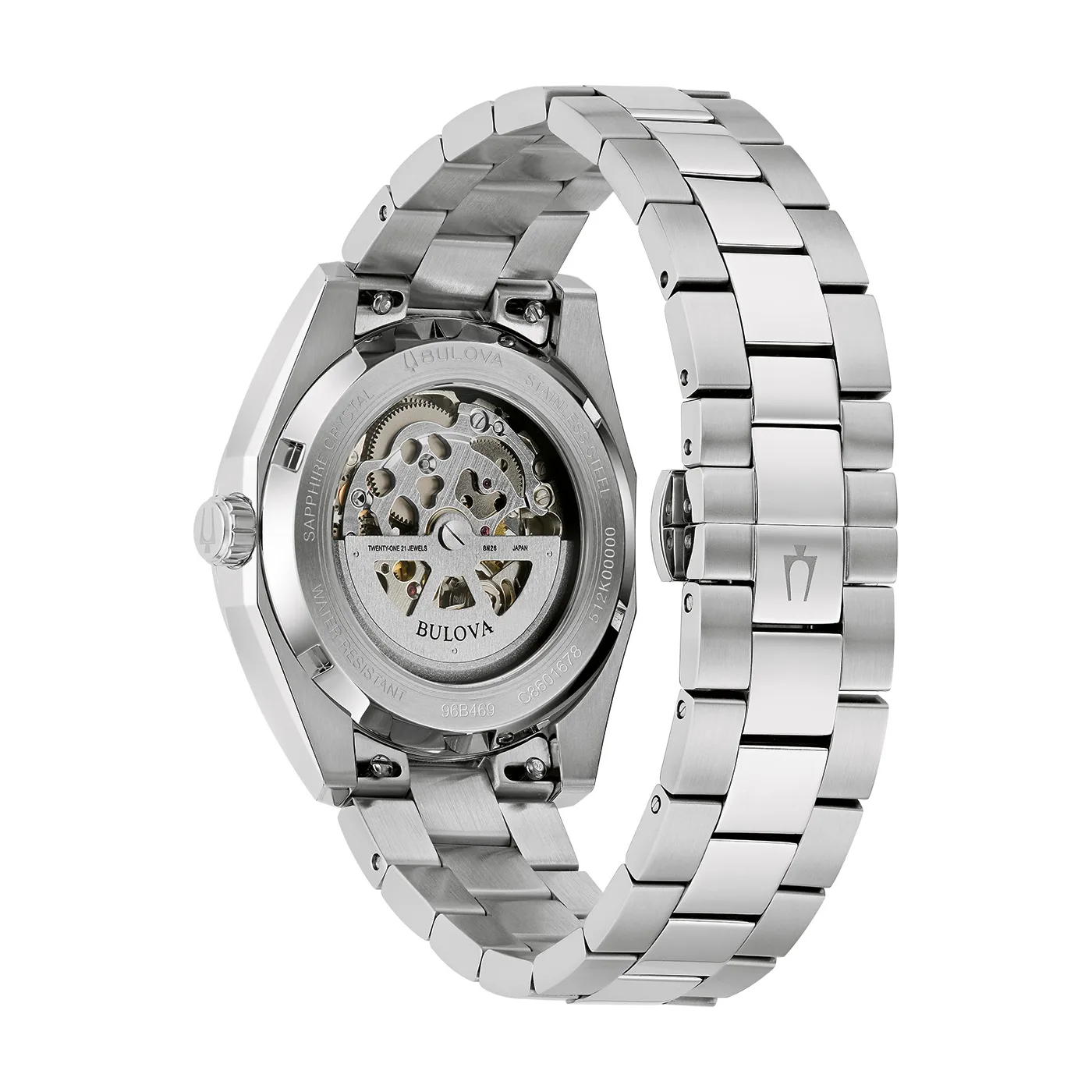 Bulova Surveyor Automatic Light Blue Steel Bracelet Mens Watch 96B469