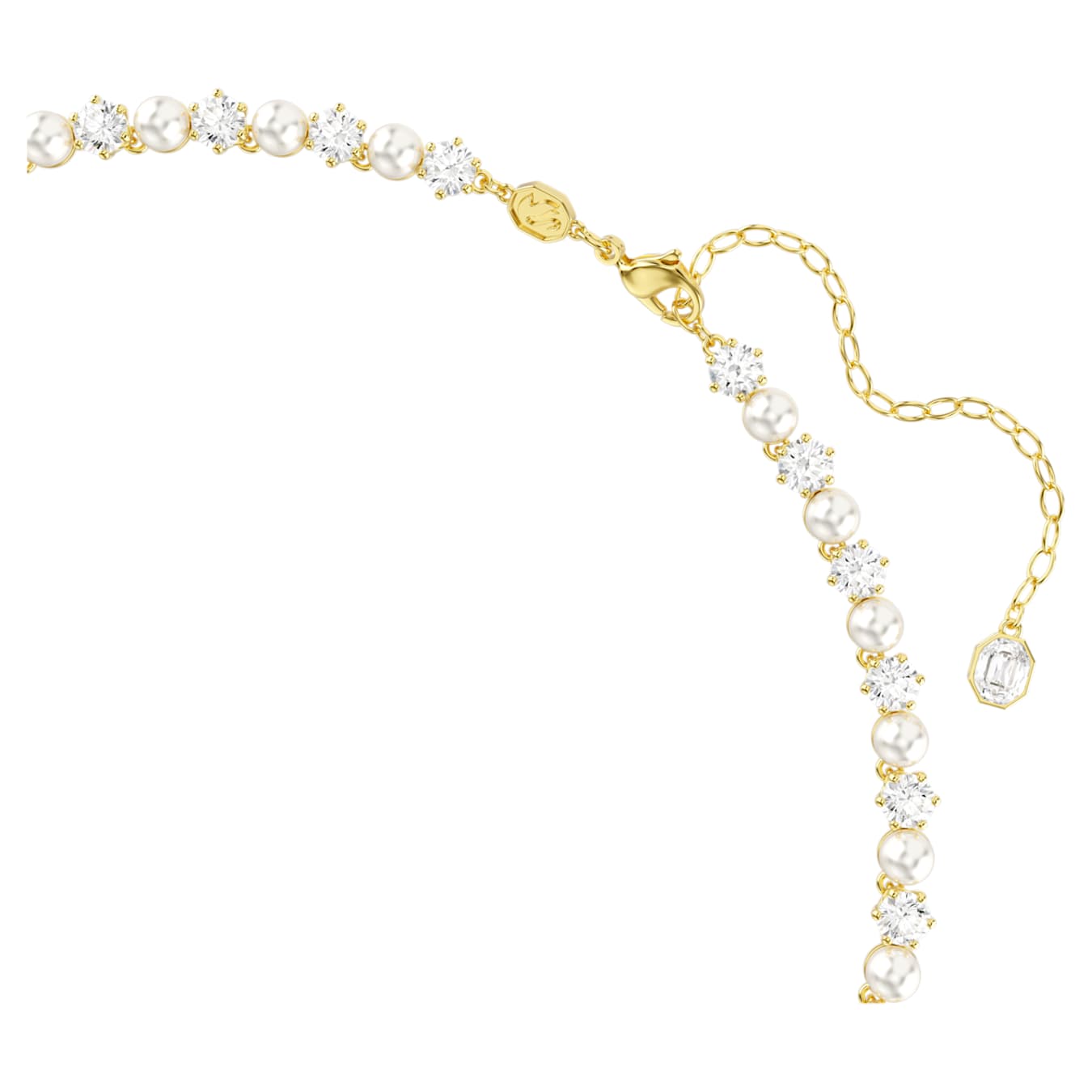 Swarovski Matrix Tennis Necklace Crystal Bead, Round Cut, White, Gold Alloy Layer
