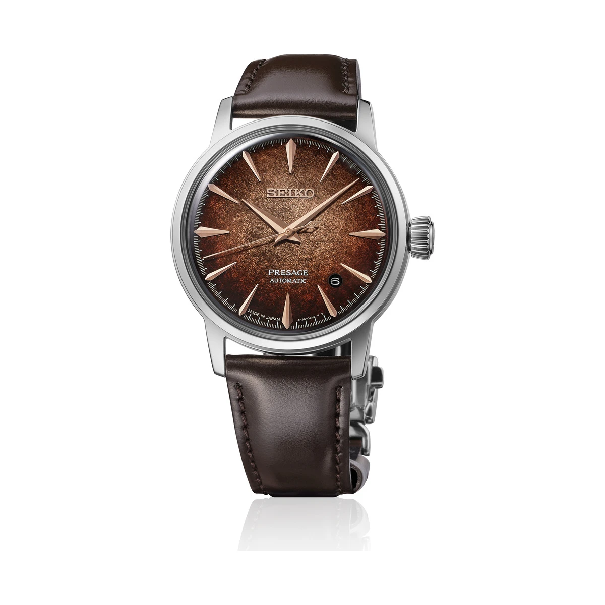 Seiko PRESAGE Automatic 3-Hand Watch, 38mm, Leather Strap, Whiskey Mist (Brown) Men's Watch HCB003J1