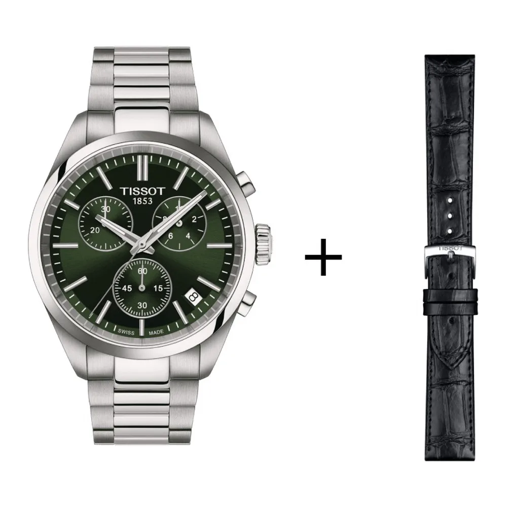 Tissot PR 100 Chronograph men's watch T150.417.11.091.00 set with black leather strap