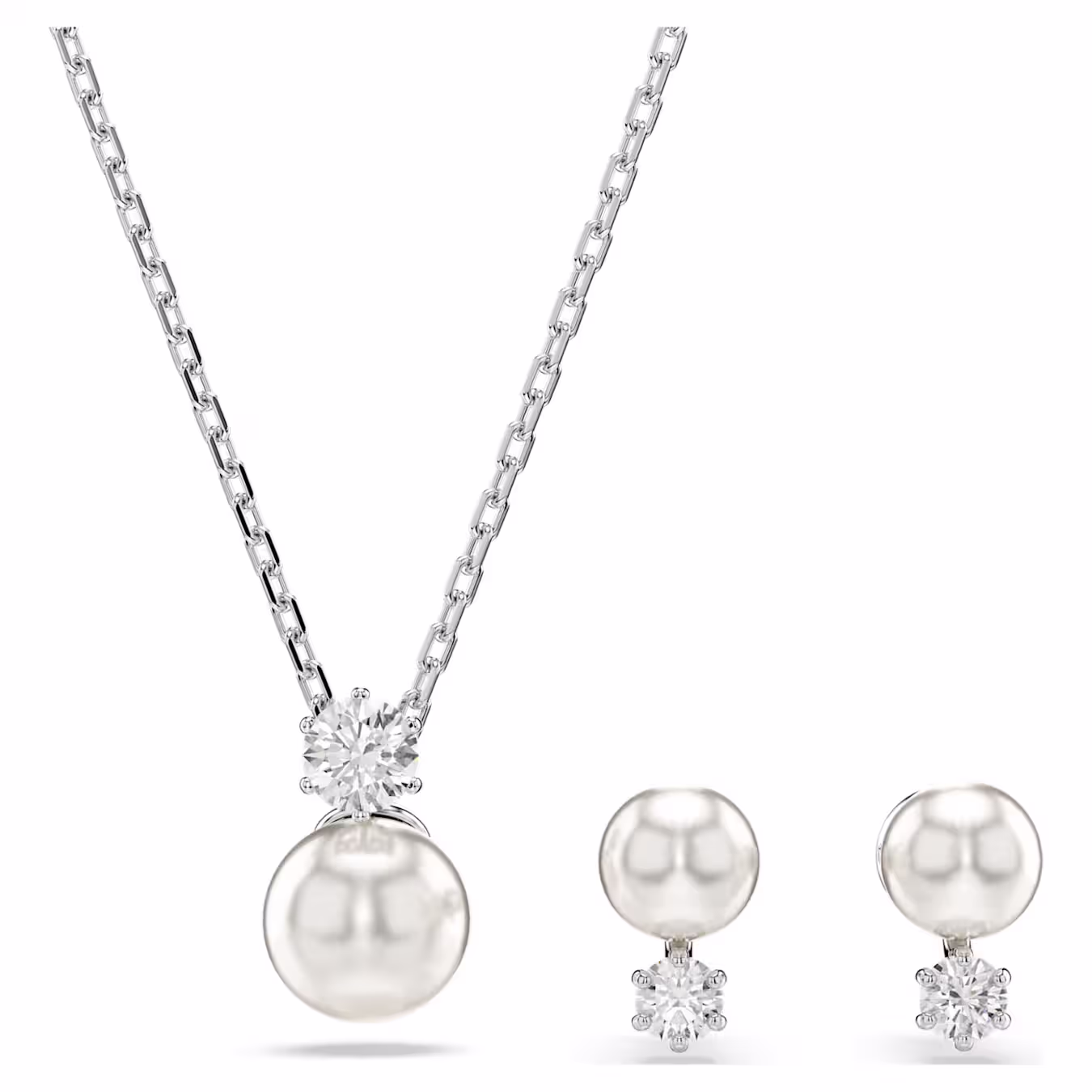 Swarovski Matrix Set Crystal Pearl, Round Cut, White, Rhodium Plated