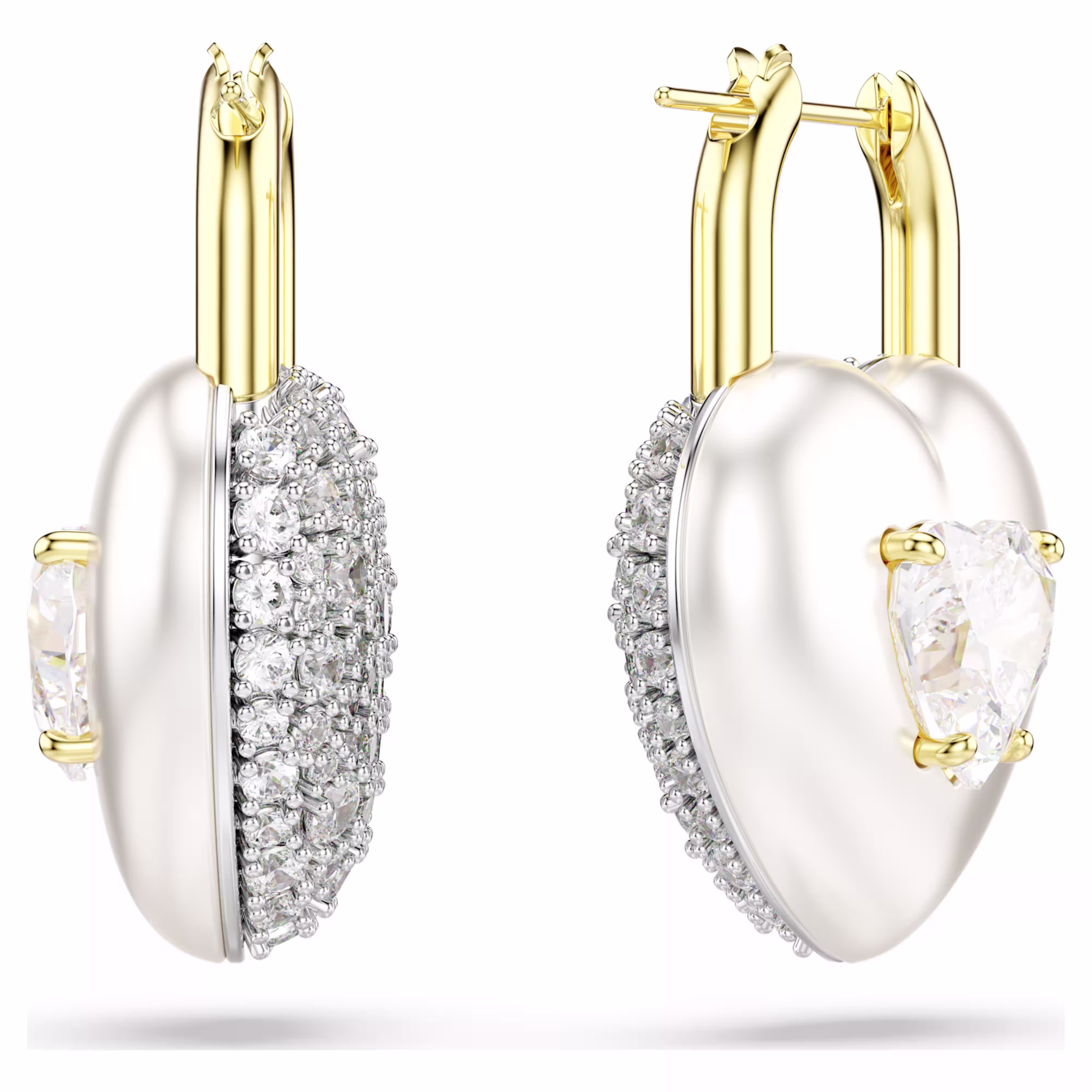 Swarovski Idyllia Drop Earrings, Various Cuts, Heart, White, Gold Alloy Layer