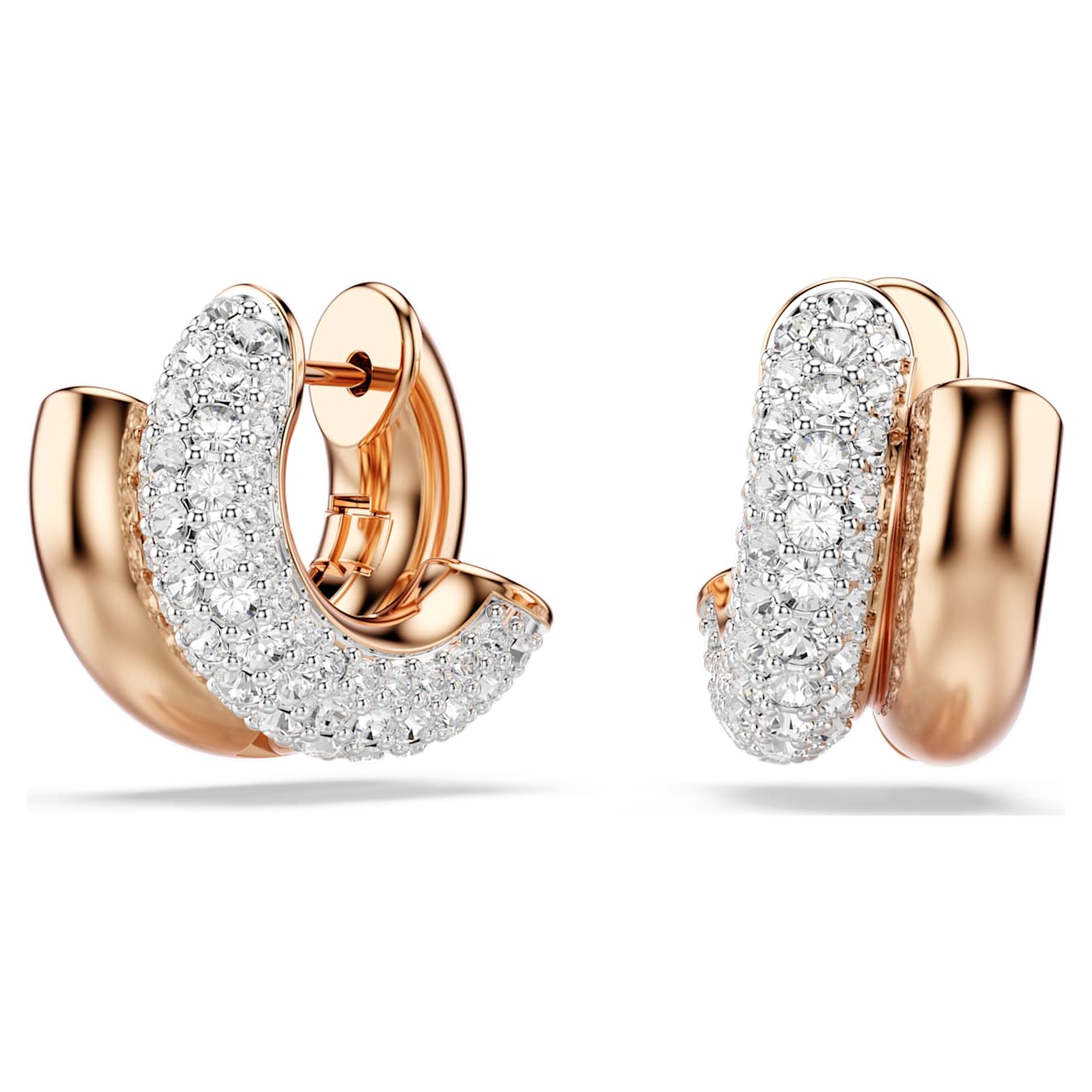Swarovski Dextera hoop earrings, round cut, mini, white, rose gold alloy layer
