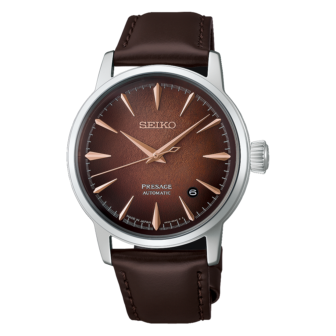 Seiko PRESAGE Automatic 3-Hand Watch, 38mm, Leather Strap, Whiskey Mist (Brown) Men's Watch HCB003J1
