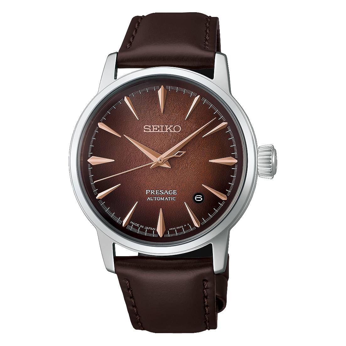 Seiko PRESAGE Automatic 3-Hand Watch, 38mm, Leather Strap, Whiskey Mist (Brown) Men's Watch HCB003J1