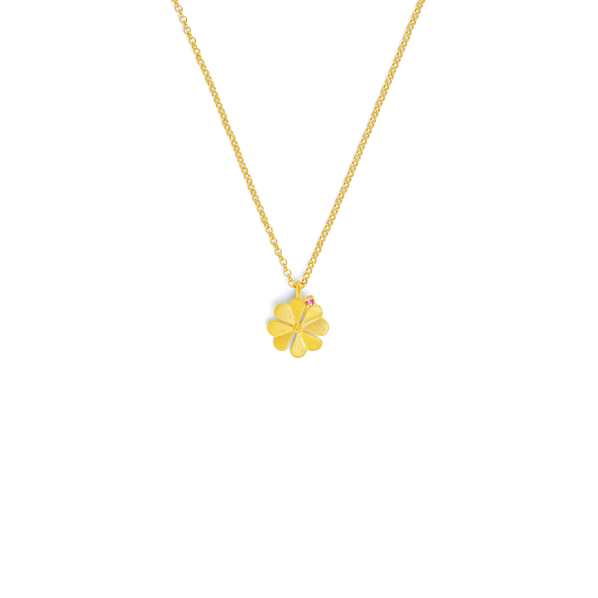 Bernd Wolf Kleenika Design Line Lucky Charm Necklace, Pink Tourmaline, Cloverleaf, 24-Karat Gold Plated