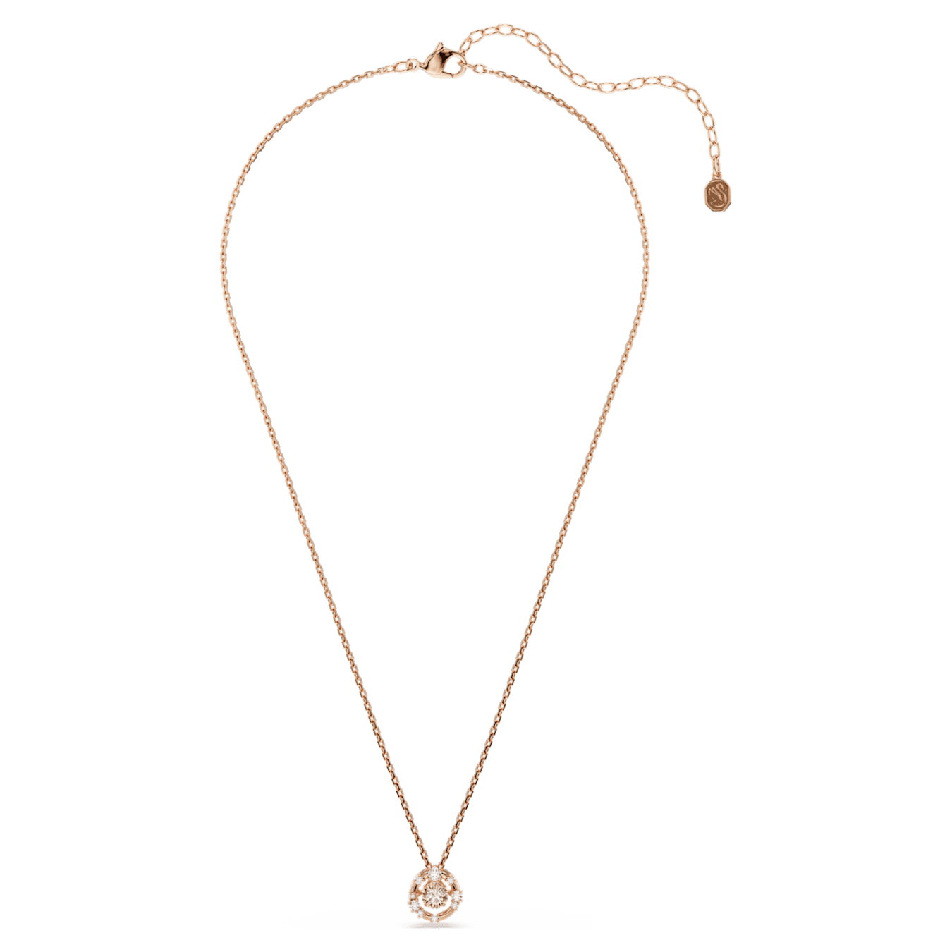 Swarovski Constella pendant, round cut, Dancing Stone, pink, rose gold alloy layer