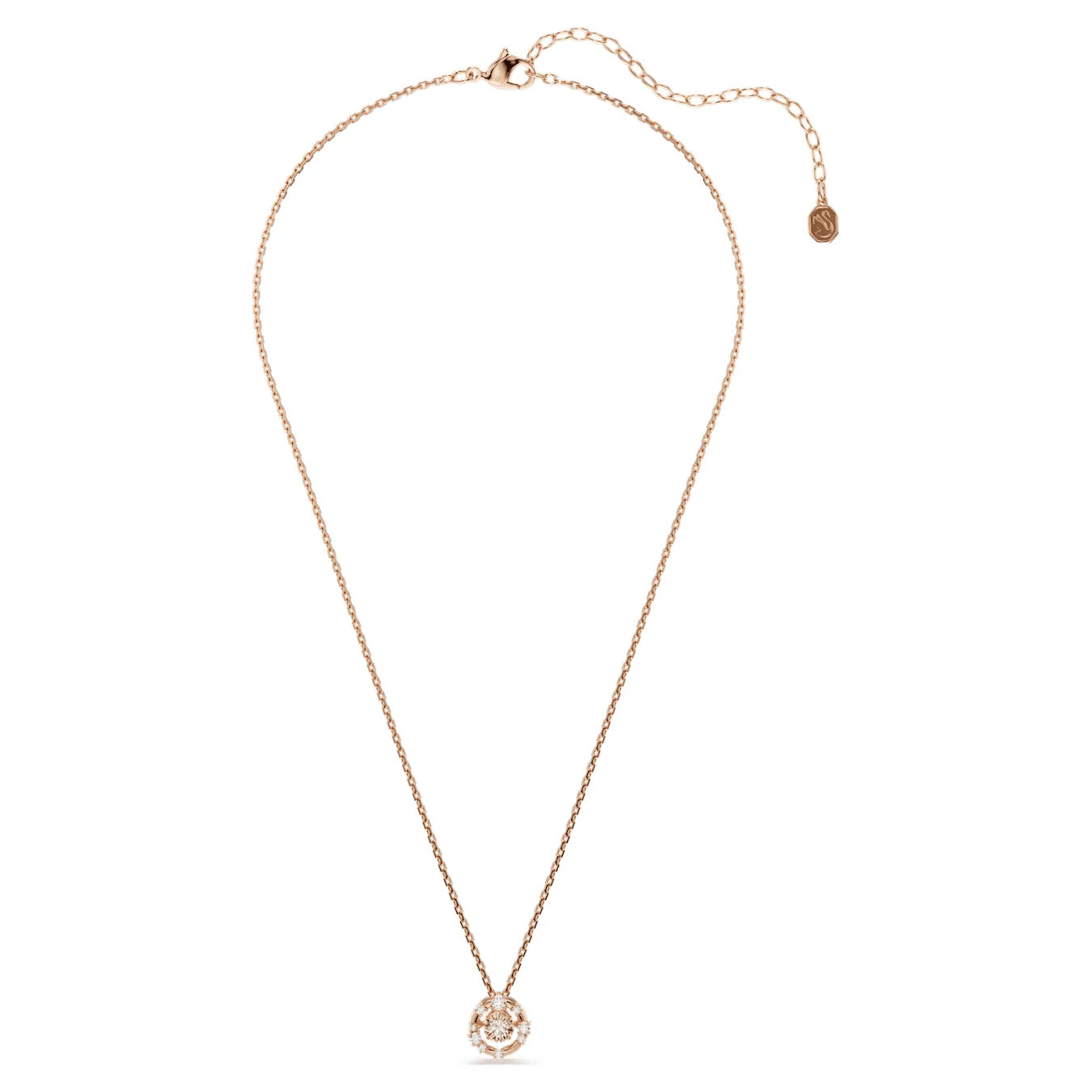 Swarovski Constella pendant, round cut, Dancing Stone, pink, rose gold alloy layer