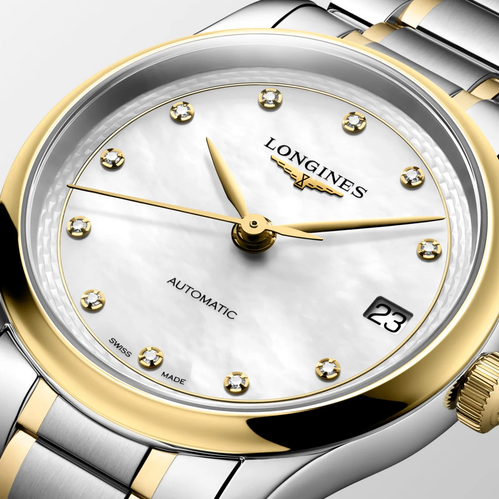 Longines Master Collection Perlmutt Diamanten Two Tone Yellow Gold 34 mm Women’s Watch L2.450.5.87.7