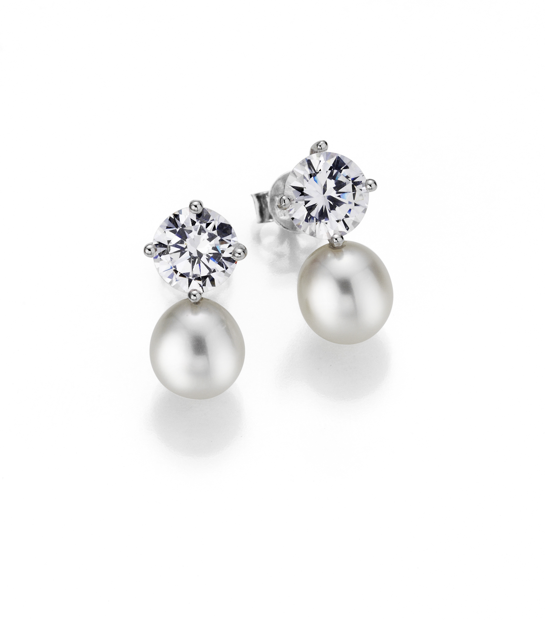Adriana stud earrings with white freshwater pearl and white zirconia stone S4-W