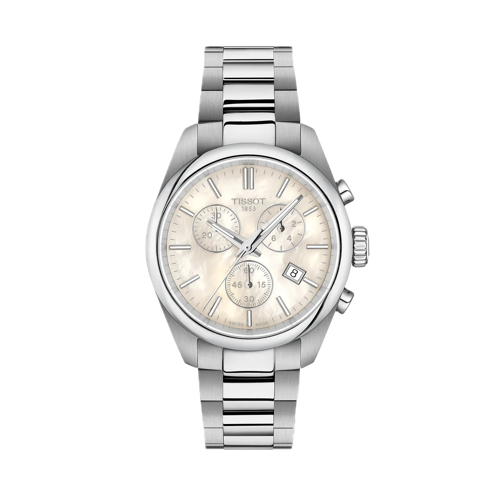 Tissot PR 100 36mm Swiss quartz movement, mother-of-pearl dial, stainless steel bracelet ladies' watch T150.217.11.111.00