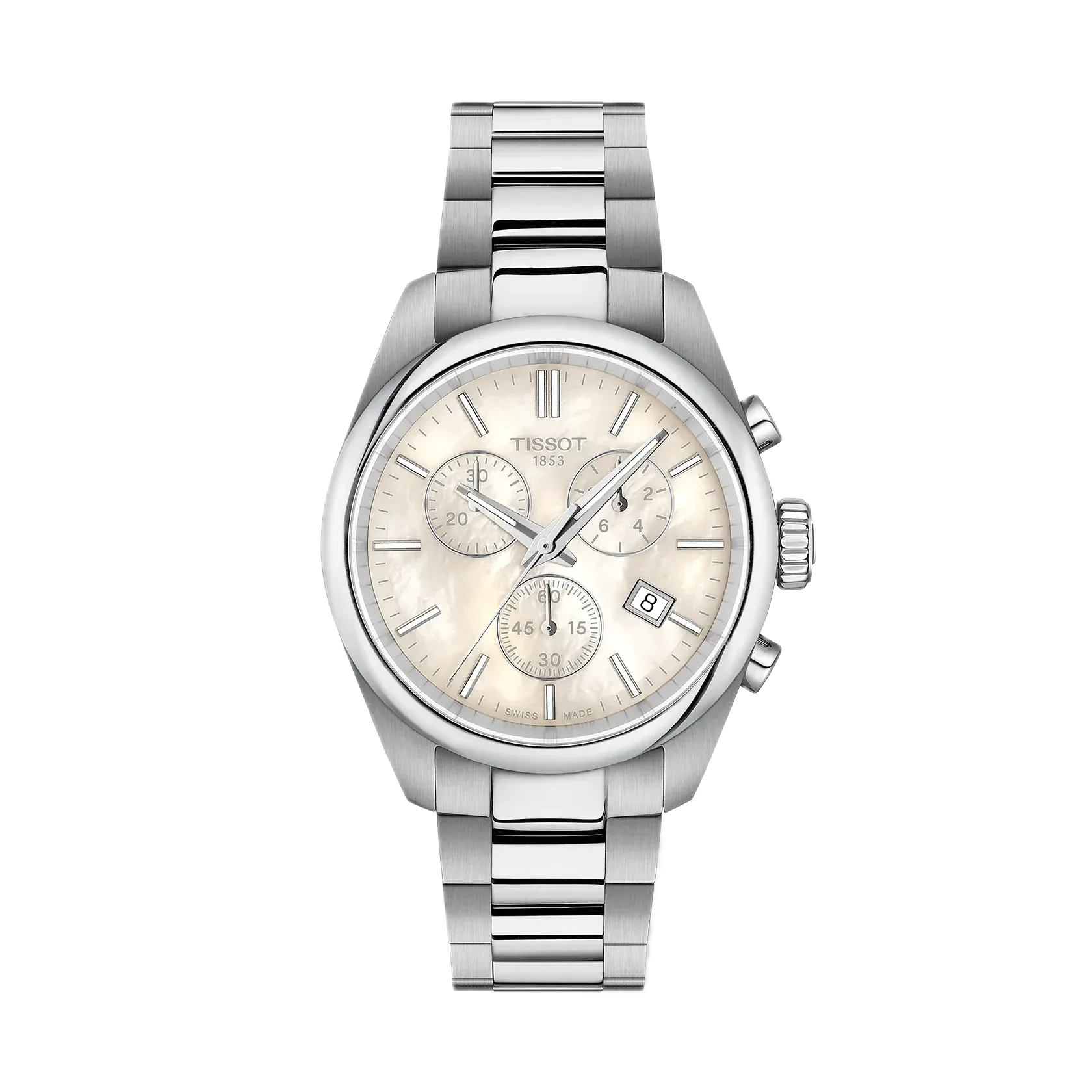 Tissot PR 100 36mm Swiss quartz movement, mother-of-pearl dial, stainless steel bracelet ladies' watch T150.217.11.111.00
