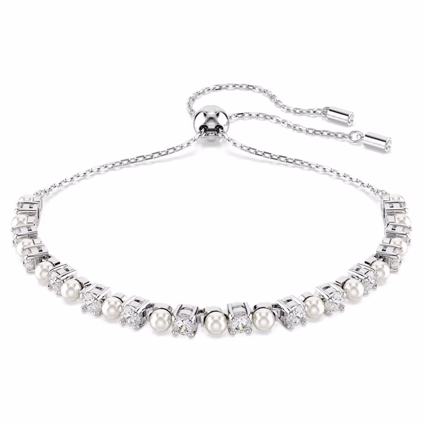 Swarovski Matrix Tennis Armband Kristallperle, Rundschliff, Weiß, Rhodiniert