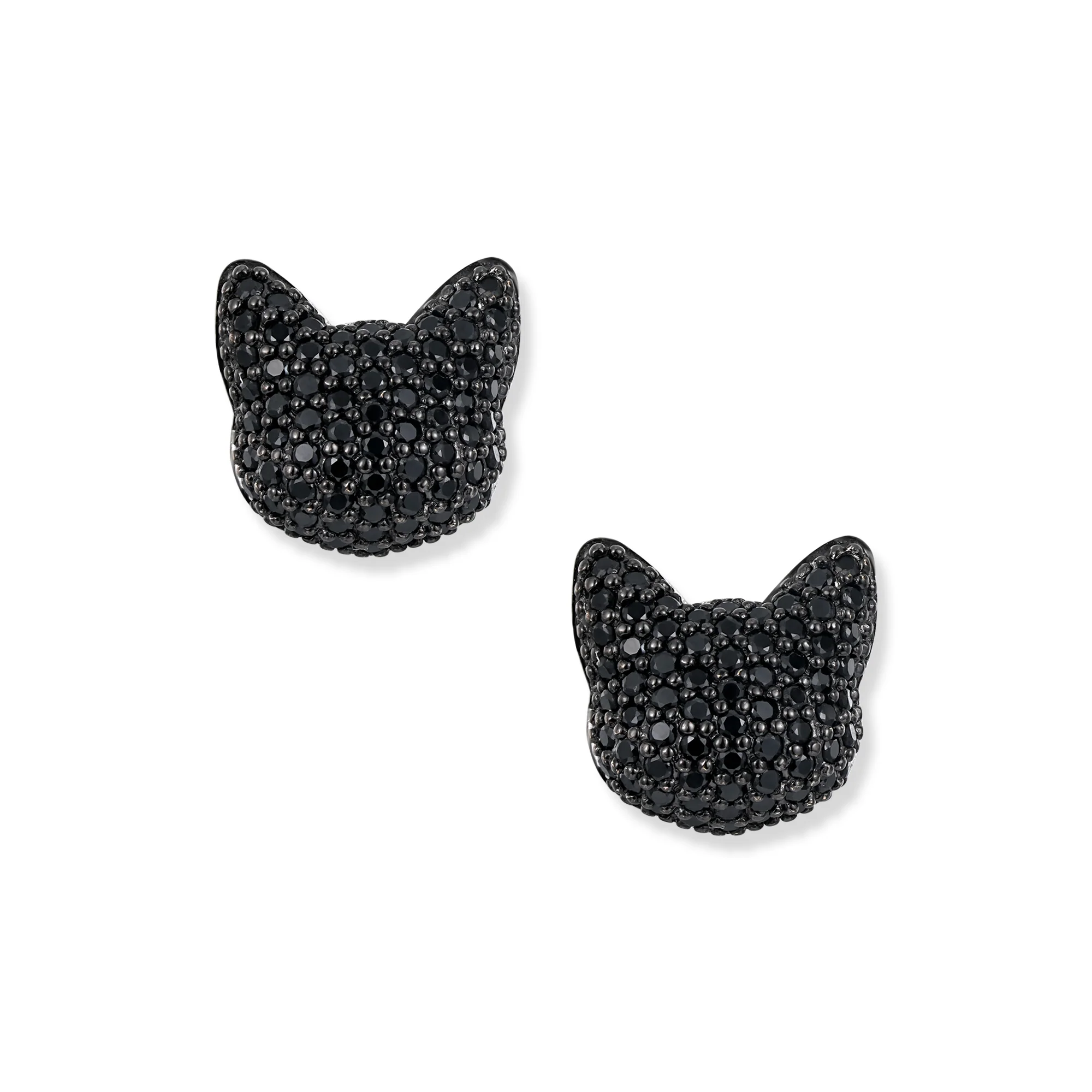 Kuro cat earrings, sterling silver with black cubic zirconia