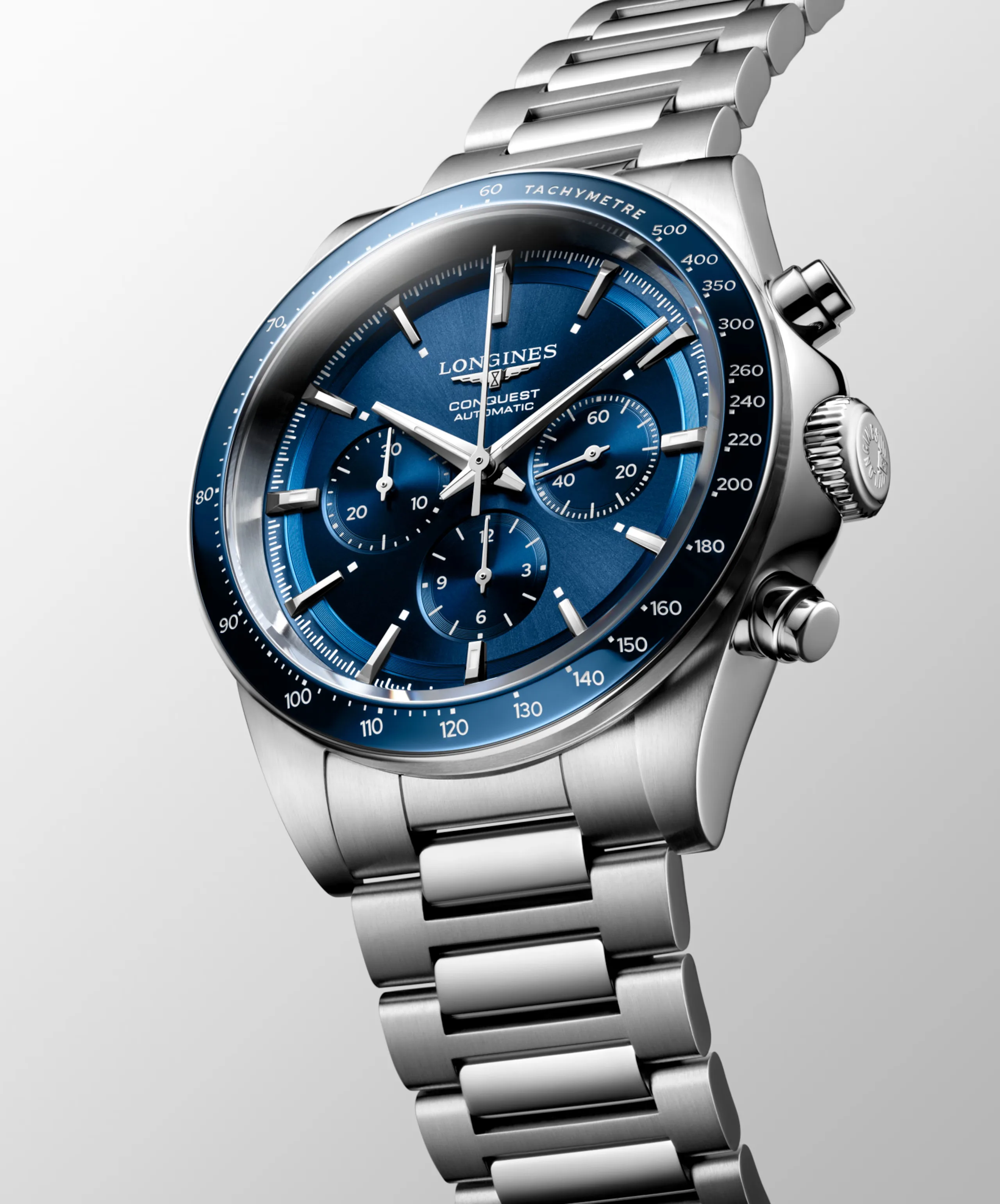 Longines CONQUEST CHRONOGRAPH Black Stainless Steel Bracelet Men's Watch L3.835.4.92.6