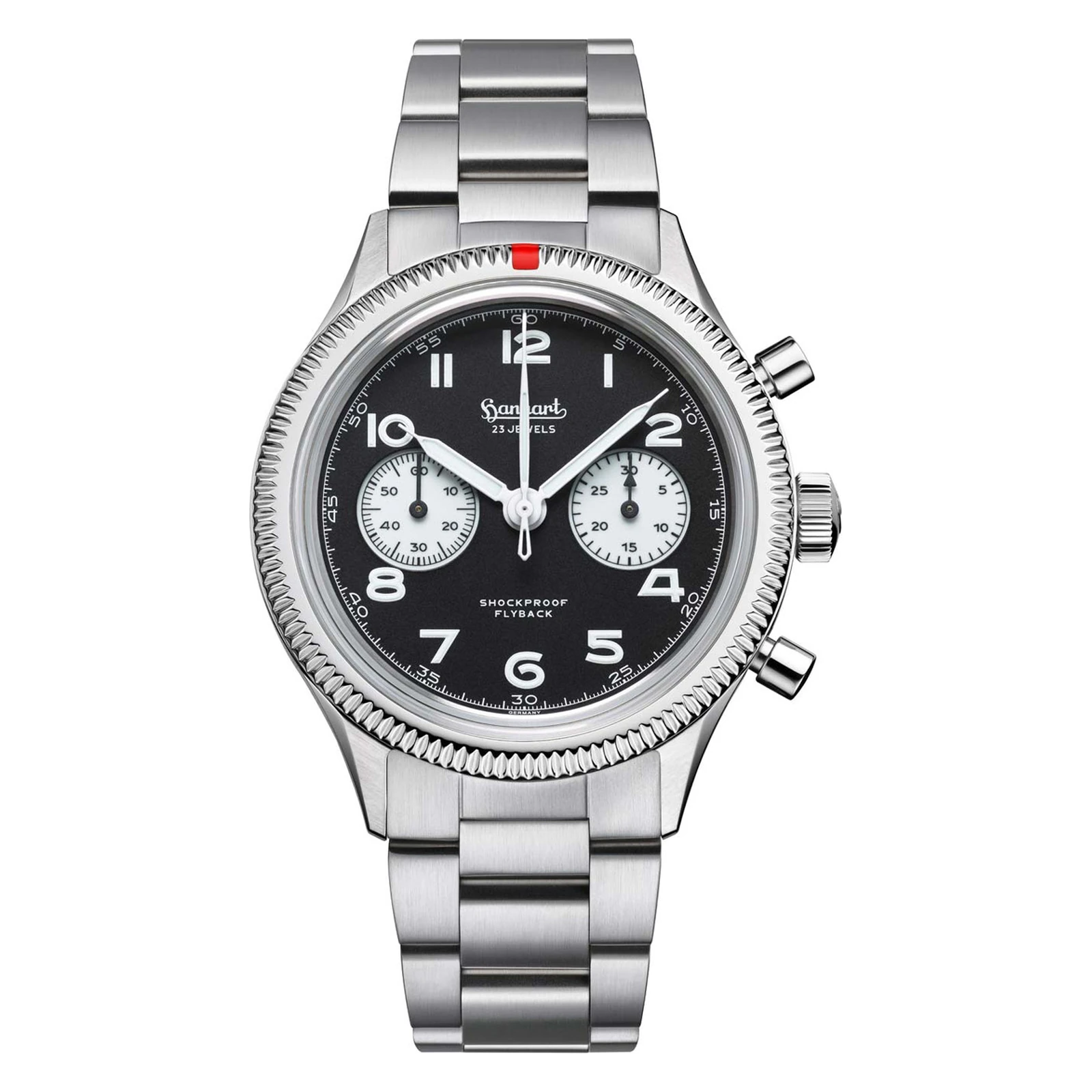 Hanhart 417 ES Flyback Reverse Panda 42 mm Steel Bracelet Silver Men's Watch H721.211-6428