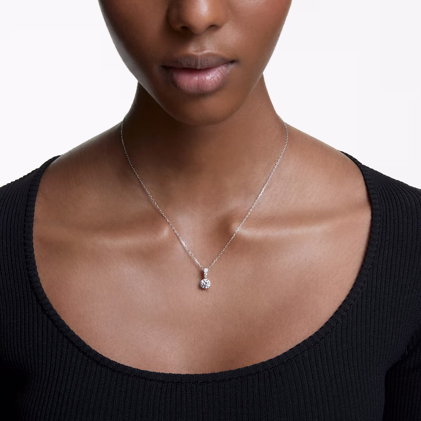 Swarovski Stilla pendant, round cut, necklace, white, rhodium-plated