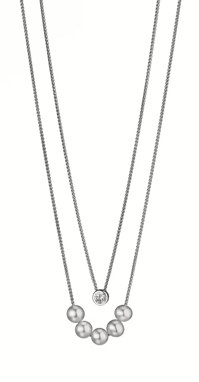 Adriana Double row necklace with 5 freshwater pearls and a zirconia stone S8