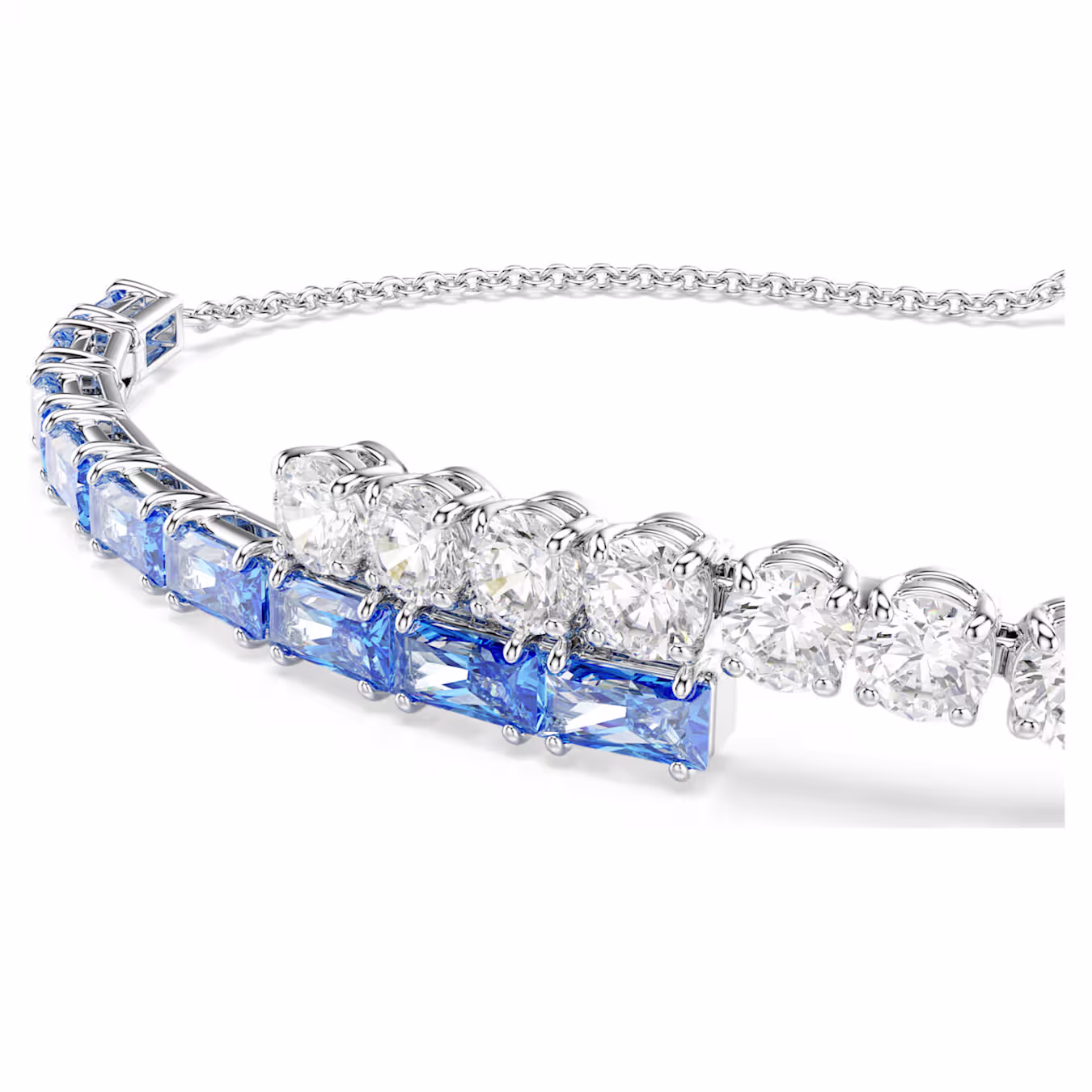 Swarovski Matrix Tennis Bracelet, Various Cuts, Blue, Rhodium Plated