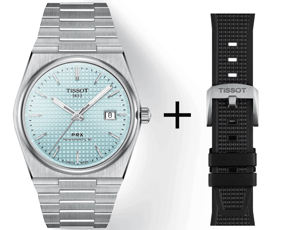 Tissot PRX Powermatic 80 Light Blue T137.407.11.351.00 Set with Black Rubber Strap
