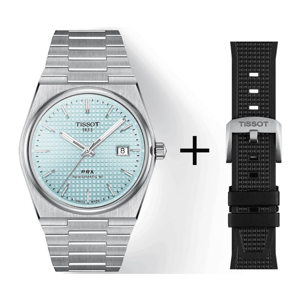 Tissot PRX Powermatic 80 Light Blue T137.407.11.351.00 Set with Black Rubber Strap