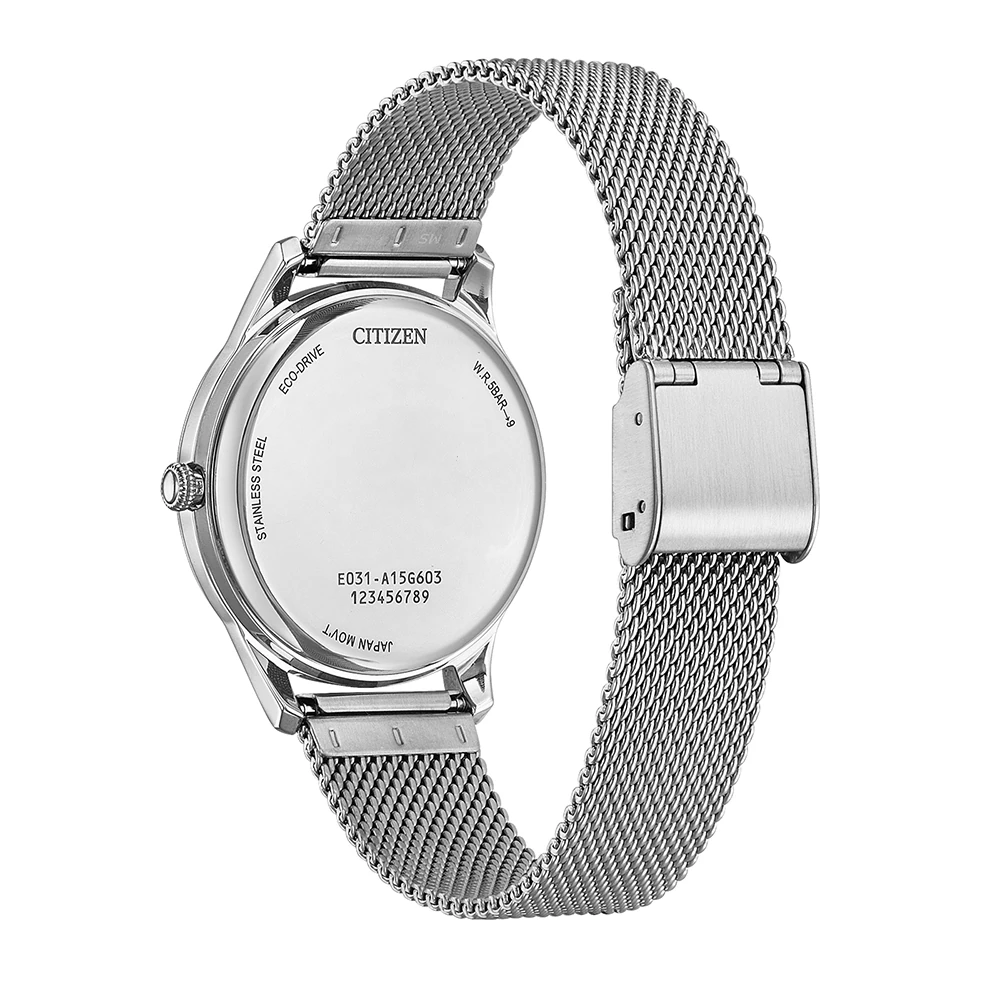 Citizen Eco-Drive Analog Quartz Stainless Steel White, 34mm, Milanese Strap Women's Watch EM1220-82A