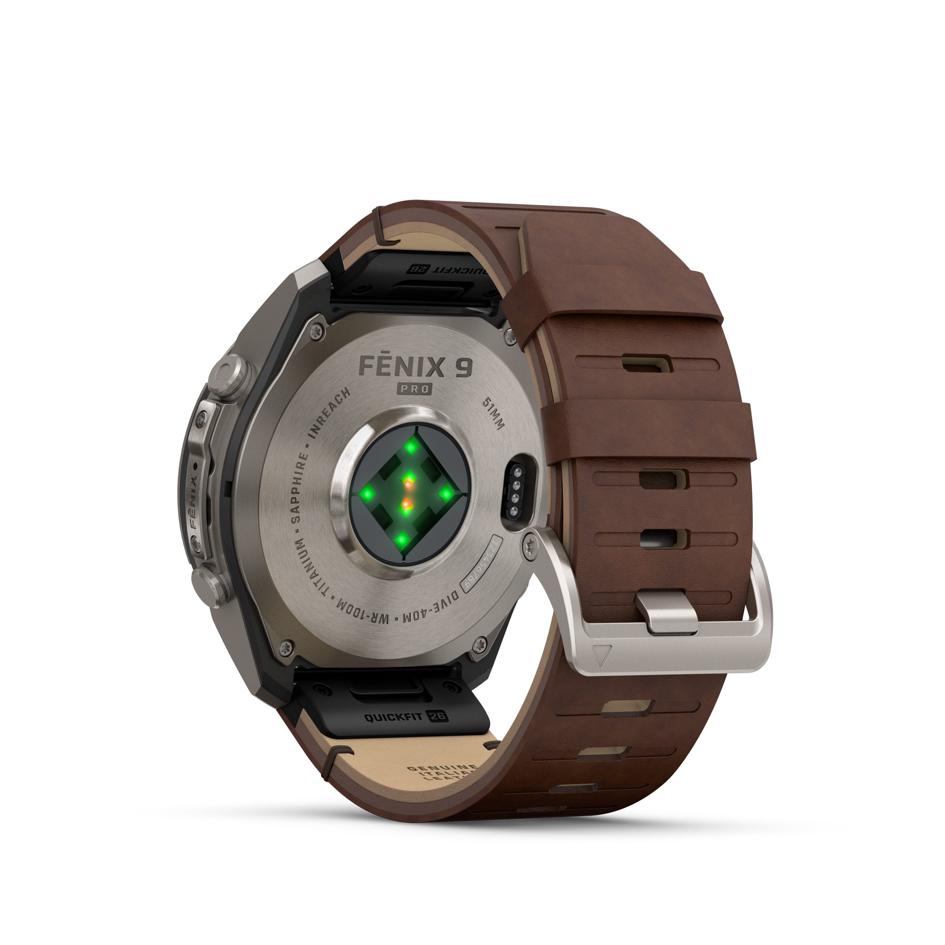 Garmin fēnix® 9 Pro inReach® - 51 mm AMOLED Sapphire Titanium with Walnut Leather Band + Pebble Gray/Silver Gray Silicone Band 010-04337-41