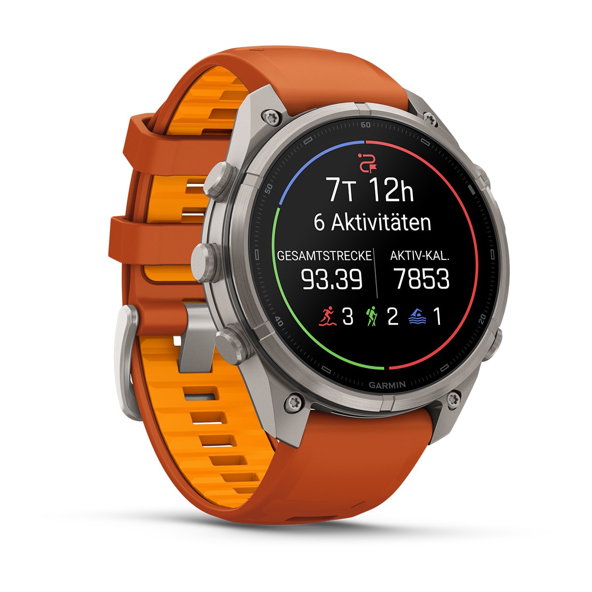 Garmin fēnix® 9 Pro inReach® - 47 mm AMOLED Sapphire Titanium with Autumn Orange/Spark Orange Silicone Band 010-04336-01