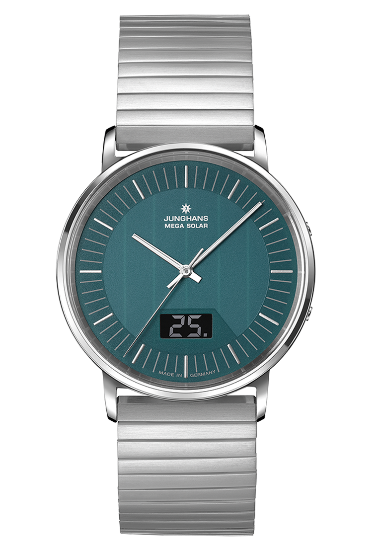 Junghans Milano Mega Solar, stainless steel bracelet with folding clasp, multi-frequency radio-controlled solar movement, men's watch 56/4621.44