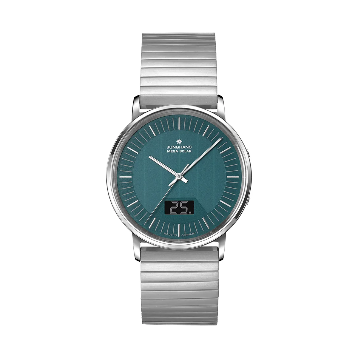 Junghans Milano Mega Solar, stainless steel bracelet with folding clasp, multi-frequency radio-controlled solar movement, men's watch 56/4621.44