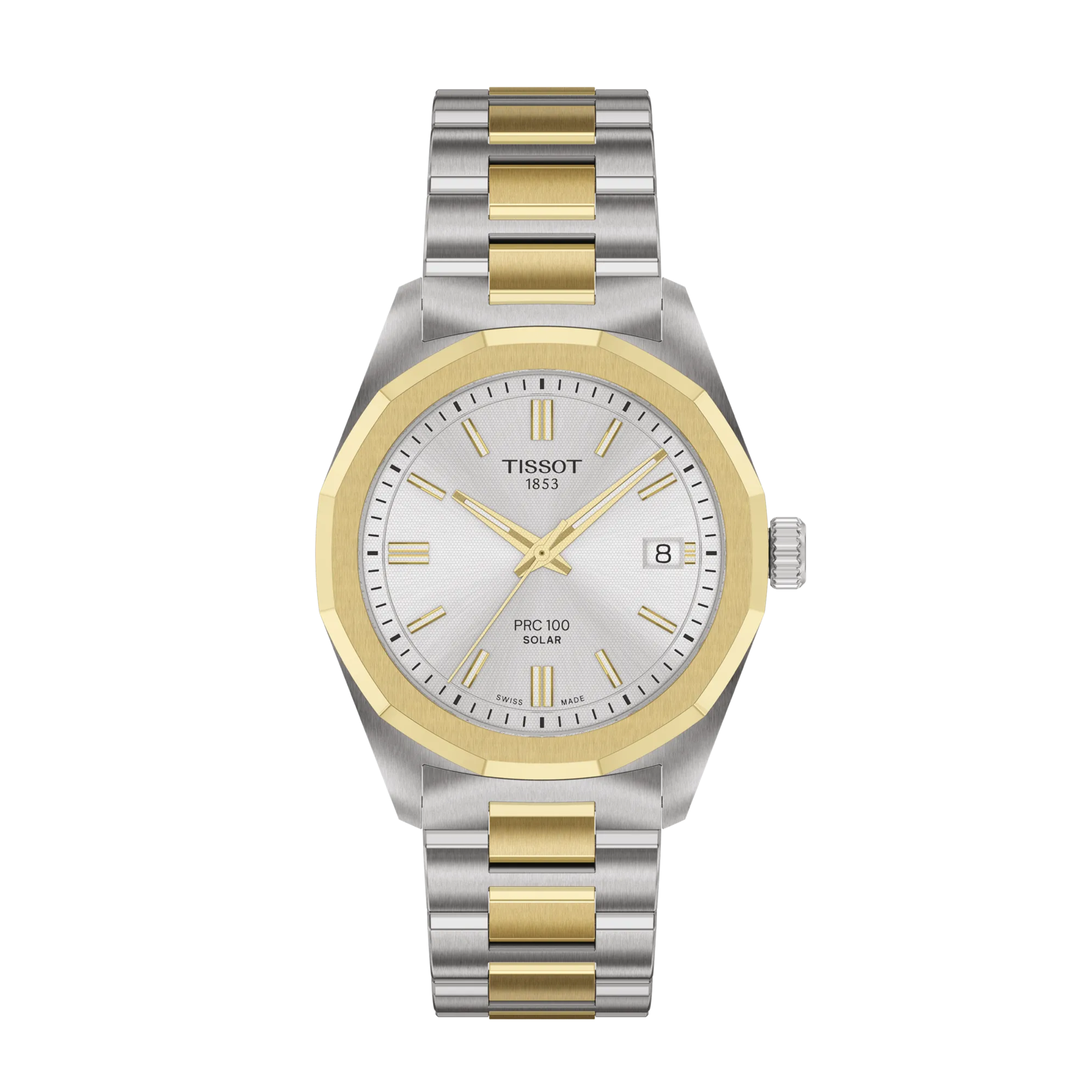 Tissot PRC 100 Solar 34mm, bicolor, stainless steel bracelet men's watch T151.822.22.031.00