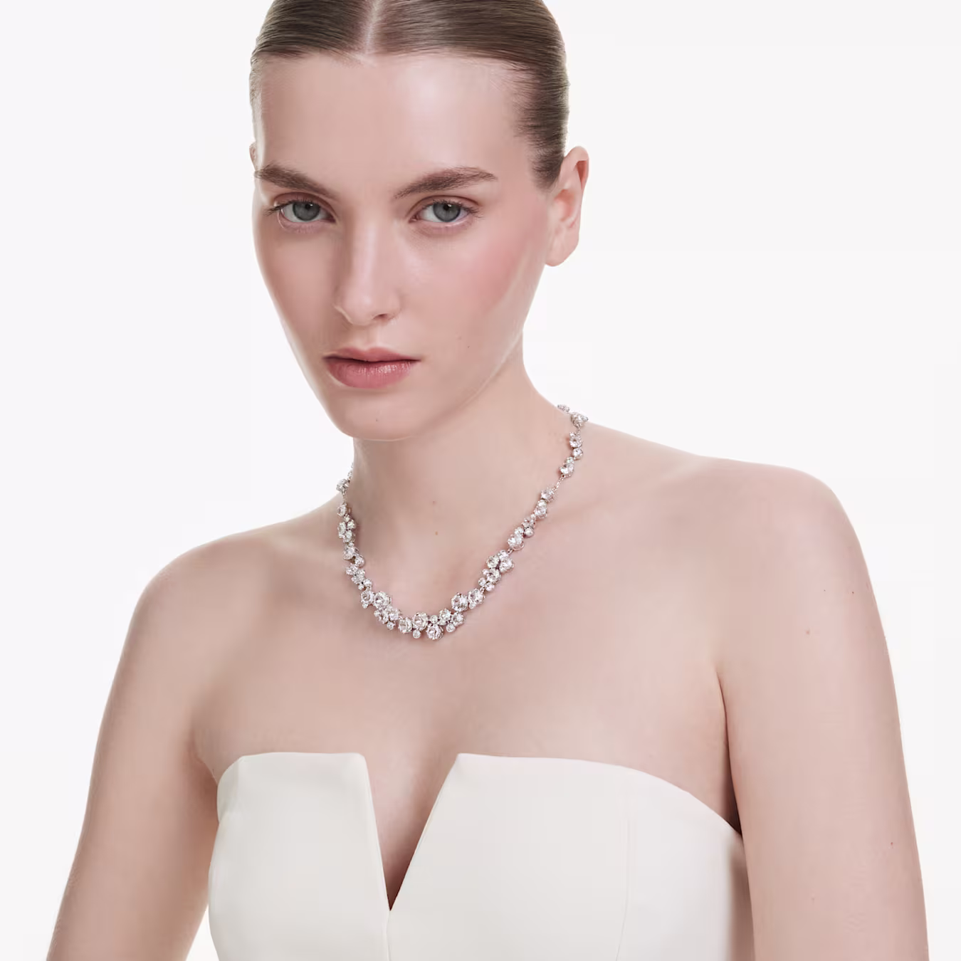 Swarovski Constella Halskette Rundschliff, Weiß, Rhodiniert