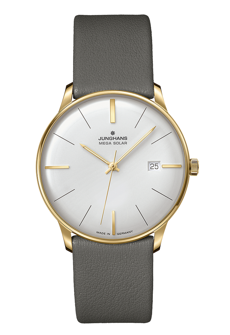 Junghans Meister Mega Solar, leather strap with pin buckle, radio-controlled solar movement, sapphire crystal, men's watch 59/7601.02