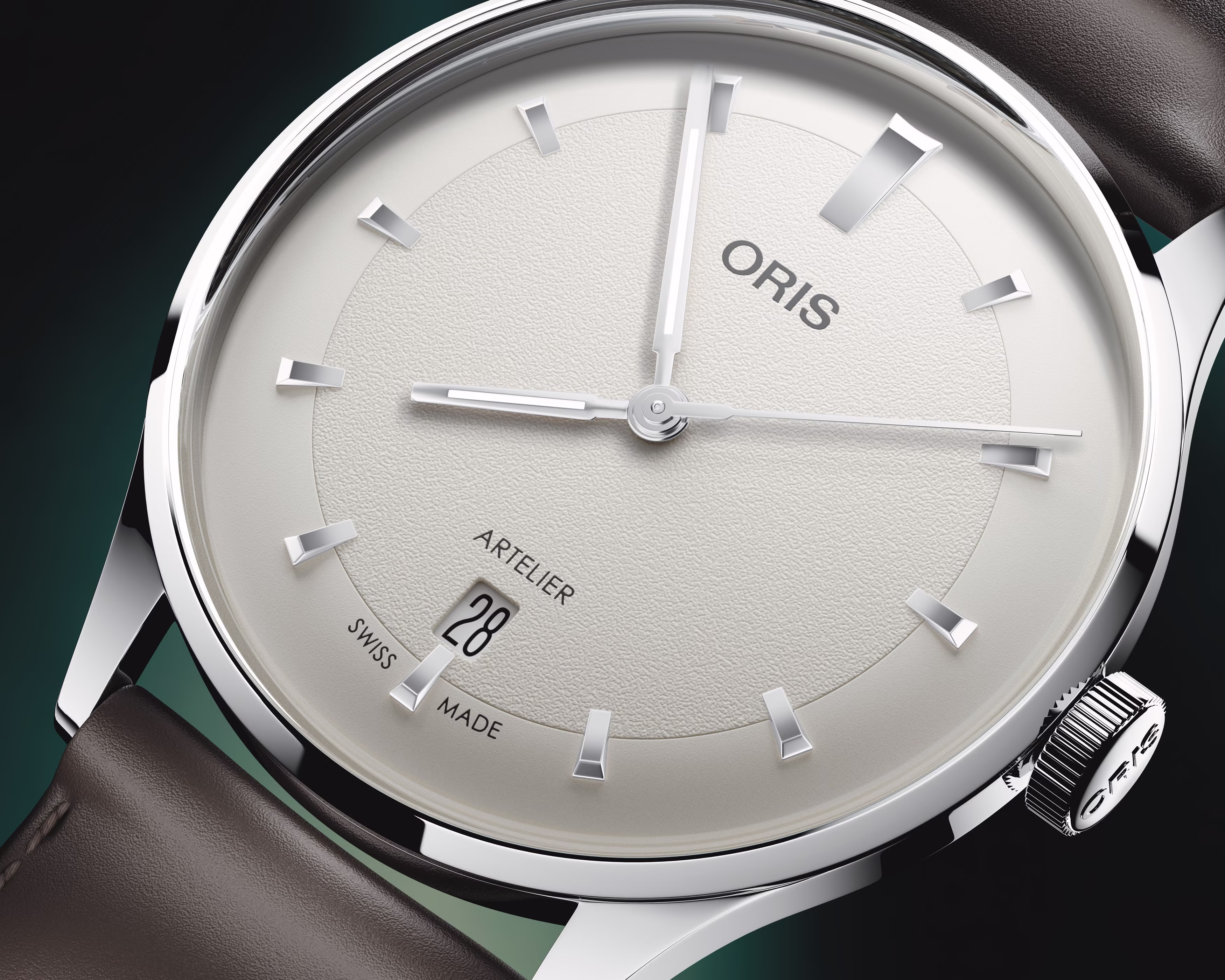 Oris Artelier Date, 38mm, automatic, leather strap, white men's watch 01 733 7810 4051-07 6 ​​20 17FC
