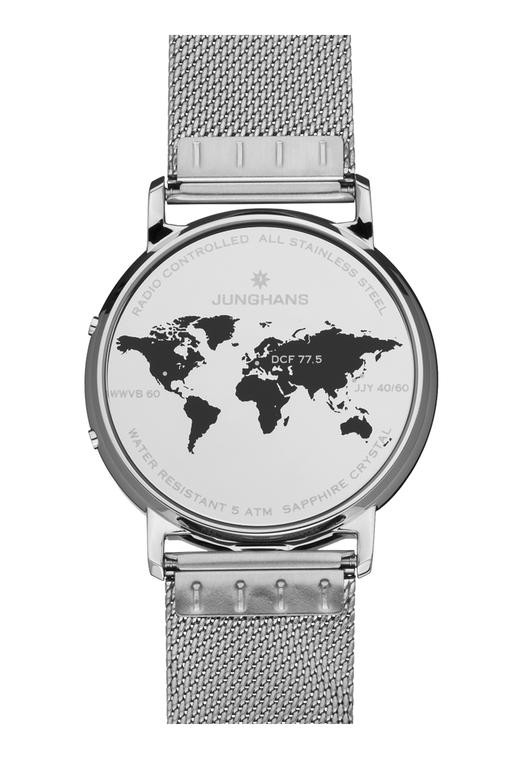 Junghans Milano Mega Solar, stainless steel bracelet with folding clasp, multi-frequency radio-controlled solar movement, men's watch 56/4621.44
