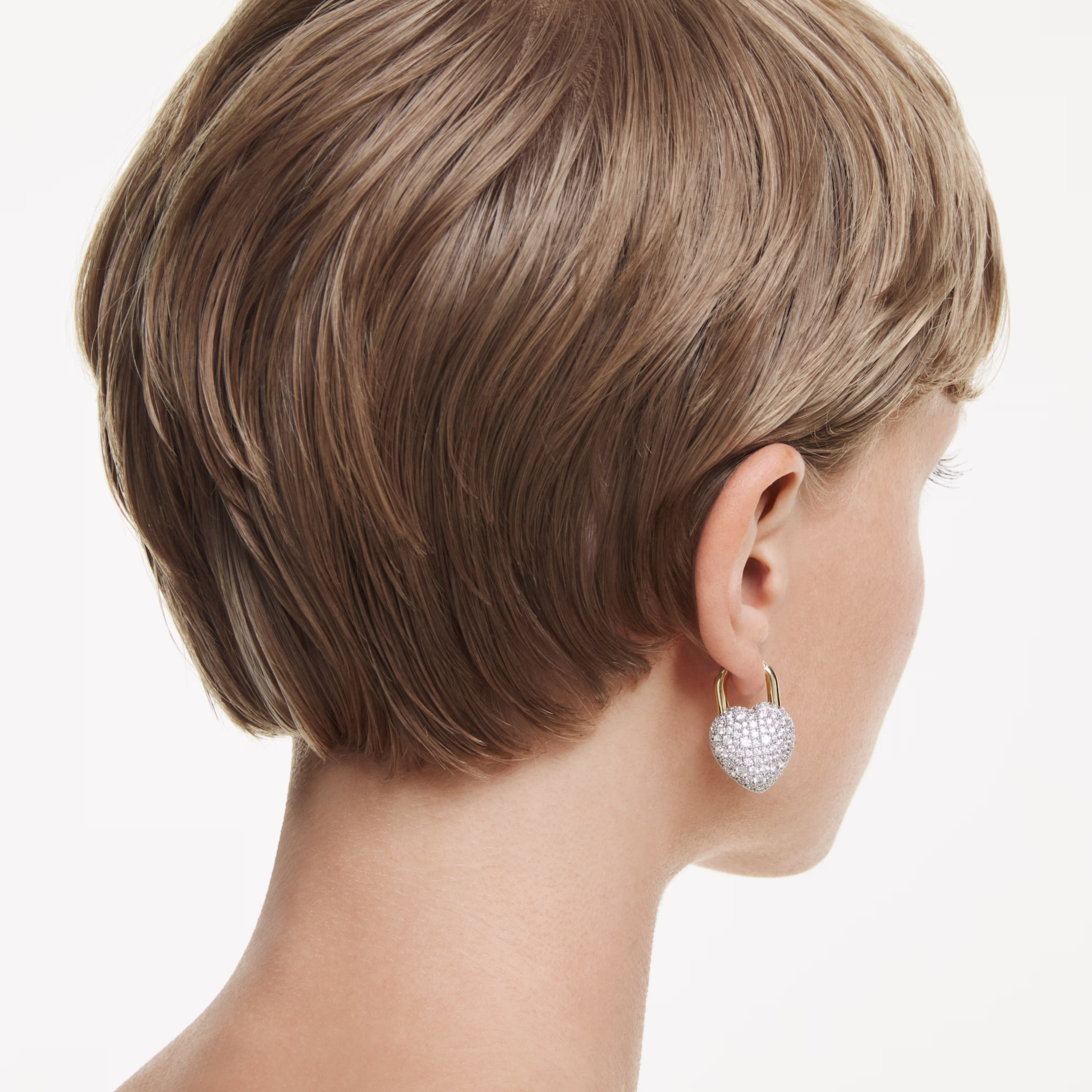 Swarovski Idyllia Drop Earrings, Various Cuts, Heart, White, Gold Alloy Layer