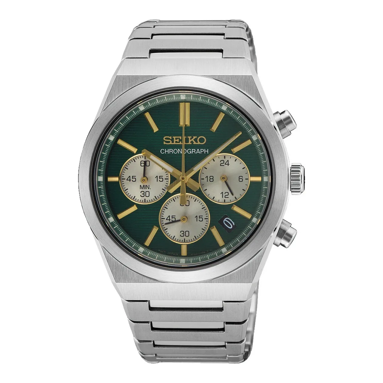 Seiko Chronograph Quartz 40 mm Steel Bracelet Green Mens Watch SSB461P1