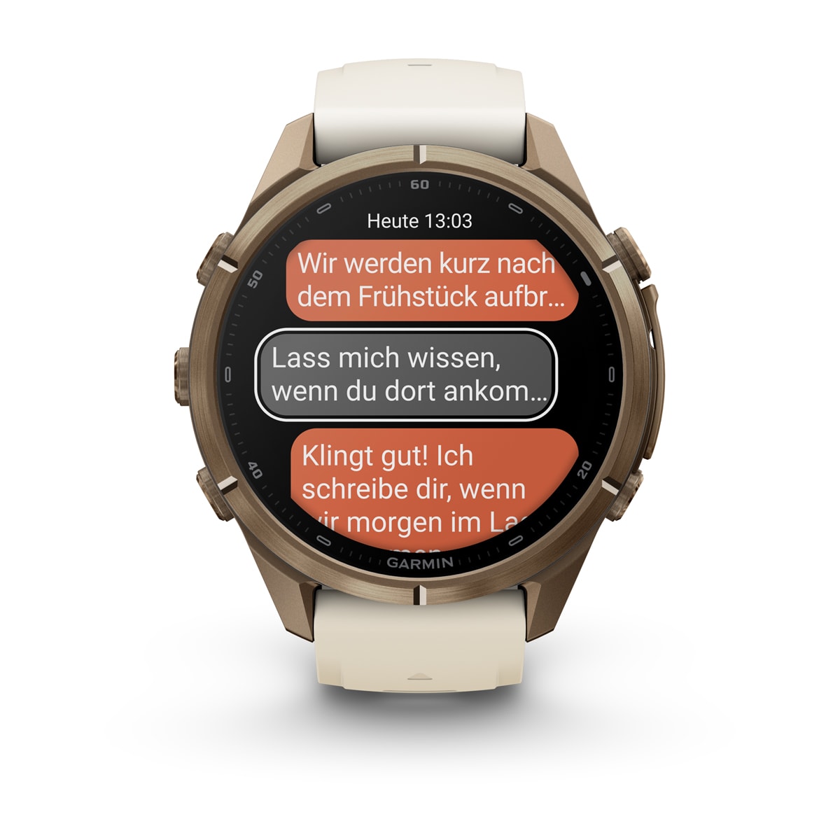 Garmin fēnix® 9 Pro inReach® - 43 mm AMOLED Sapphire Autumn Gold Titanium with Cream/French Gray Silicone Band 010-04335-21