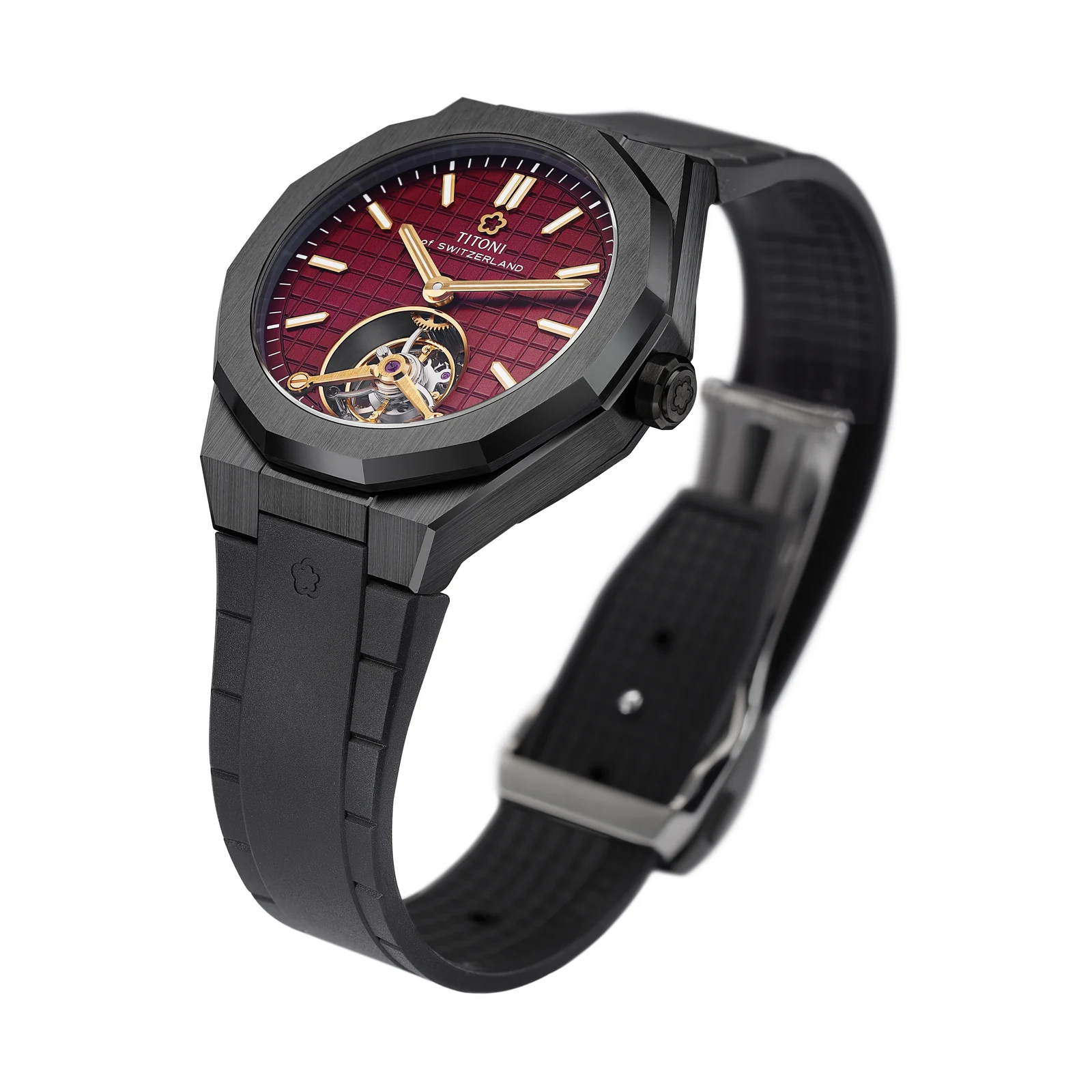 Titoni Impetus CeramTech Tourbillon Burgundy Red Mens Watch 1000 Z-R-742