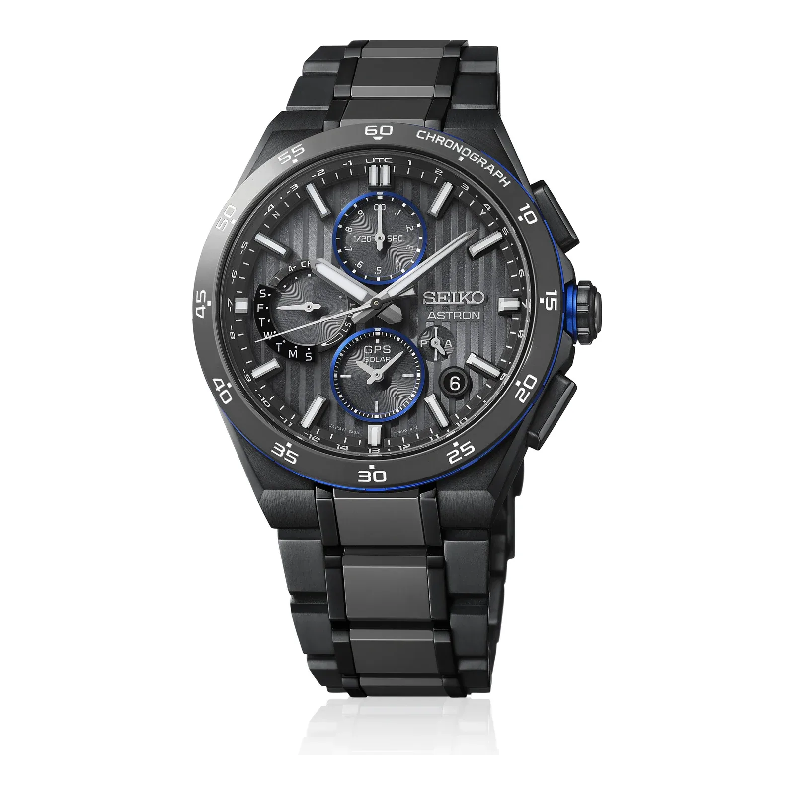 Seiko Astron GPS Solar Dual-Time Chronograph 43 mm Black Grey Mens Watch HAB008J1