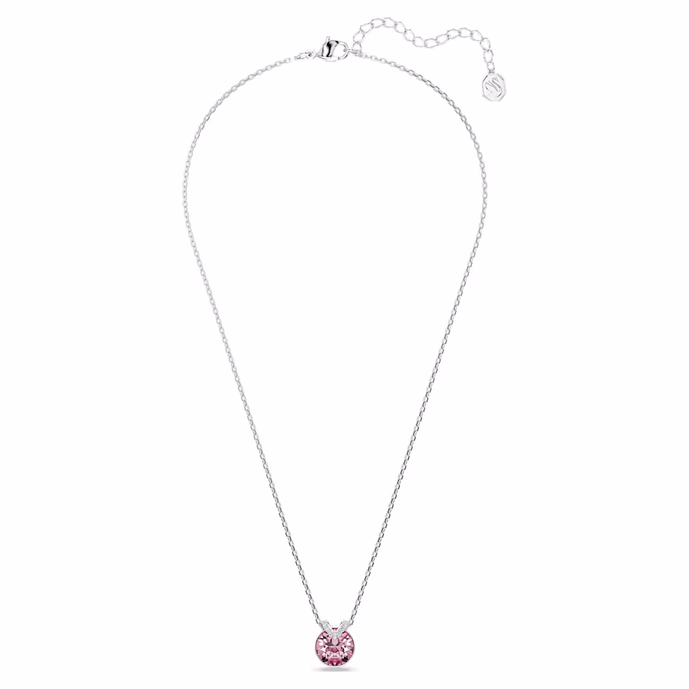 Swarovski Bella V pendant, round cut, pink, rhodium-plated