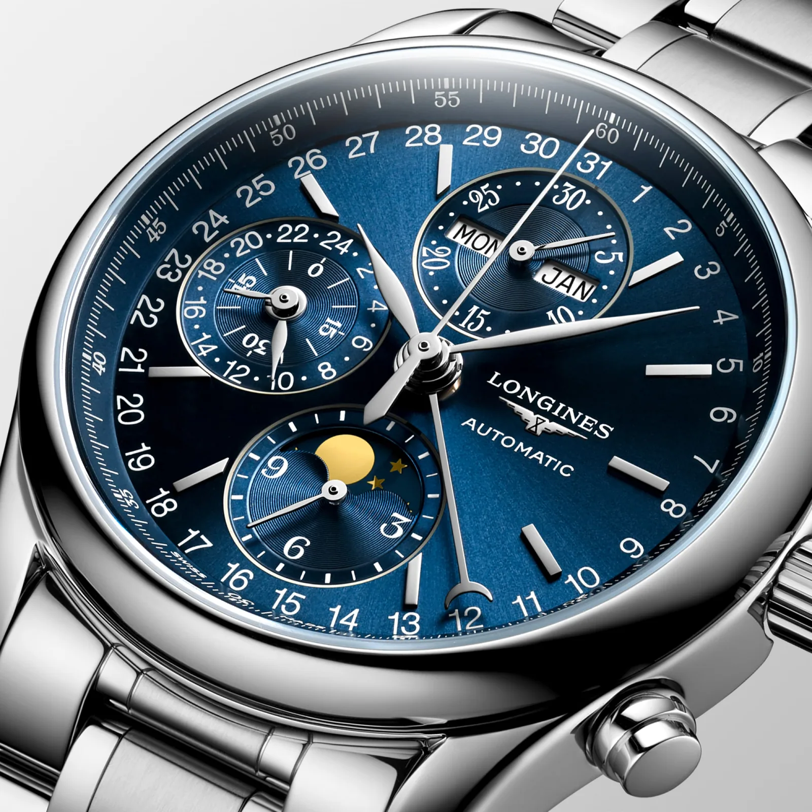 Longines Master Collection Chrono Mondphase Blau steel bracelet 40 mm Men’s Watch L2.673.4.92.6